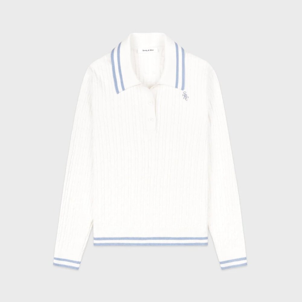NWT SPORTY & RICH SRC Long Sleeve Polo - Off White/China Blue Women's Size L